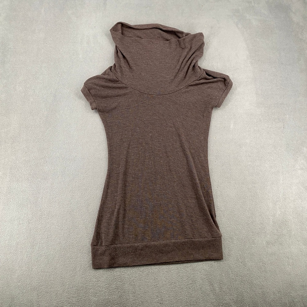 Pure Rebel Womens Cowl Neck Short Sleeve Top Brown Marled Knit Large 720028LG
